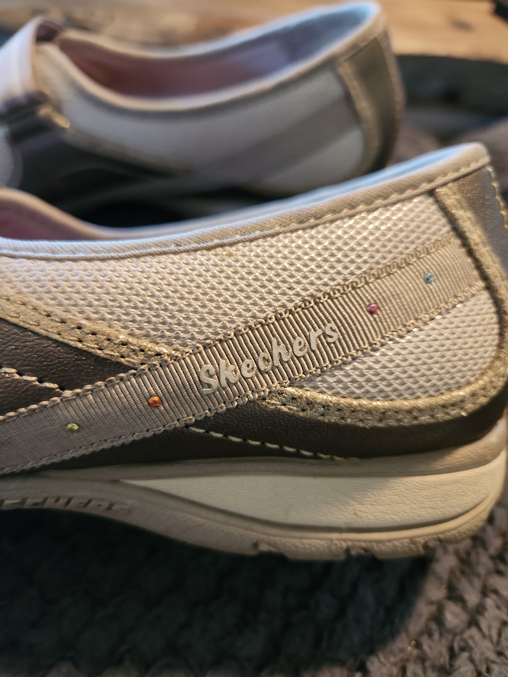 Skechers Mary Jane Sport Shoes in Metallic Silver & Light Beige - Picture 6 of 15